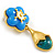 Blue Acrylic Flower with Teal Glass Dangle Earrings in Bright Gold Tone - 65mm Long/ 20g Weight One Earrings - view 5