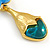 Blue Acrylic Flower with Teal Glass Dangle Earrings in Bright Gold Tone - 65mm Long/ 20g Weight One Earrings - view 7