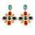 Statement Large Multi Glass Bead Cross Drop Earrings in Gold Tone - 85mm Long - view 2