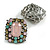 Multicoloured Crystal Square Stud Earrings in Black Tone - 25mm Tall - view 4