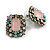 Multicoloured Crystal Square Stud Earrings in Black Tone - 25mm Tall - view 2