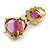 Vintage Inspired Pink Glass Heart Large Clip On Earrings in Aged Gold Tone - 30mm Tall - view 2
