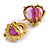 Vintage Inspired Pink Glass Heart Large Clip On Earrings in Aged Gold Tone - 30mm Tall - view 6