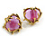 Vintage Inspired Pink Glass Heart Large Clip On Earrings in Aged Gold Tone - 30mm Tall - view 7