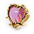 Vintage Inspired Pink Glass Heart Large Clip On Earrings in Aged Gold Tone - 30mm Tall - view 5