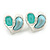 Light Silver Tone with Blue/Aqua Acrylic Bead Assymetric Heart Stud Earrings - 28mm Across - view 2