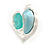 Light Silver Tone with Blue/Aqua Acrylic Bead Assymetric Heart Stud Earrings - 28mm Across - view 5