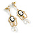 Victorian Style Chain and Beads Cameo Dangle Earrings in Gold Tone - 65mm Long - view 2