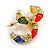 Small Red/Green/Blue Crystal Half Hoop Earrings in Gold Tone - 23mm Diameter - view 5