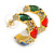 Small Red/Green/Blue Crystal Half Hoop Earrings in Gold Tone - 23mm Diameter - view 2