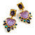 Statement Acrylic/Crystal Heart Drop Earrings in Gold Tone (Purple/Teal/Green Colours) - 50mm Long - view 2