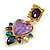 Statement Acrylic/Crystal Heart Drop Earrings in Gold Tone (Purple/Teal/Green Colours) - 50mm Long - view 4