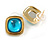 18mm Tall/ Square Shaped Light Blue Stone Stud Earrings in Gold Tone - view 2