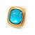 18mm Tall/ Square Shaped Light Blue Stone Stud Earrings in Gold Tone - view 4