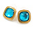 18mm Tall/ Square Shaped Light Blue Stone Stud Earrings in Gold Tone - view 5