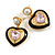 Romantic Crystal Enamel Dimentional Heart Drop Earrigns in Gold Tone - 35mm Long - view 4