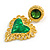 Statement Large Green Hammered Heart Drop Earrings in Bright Gold Tone - 60mm Long - view 5