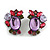 Purple/Plum Acrylic/Glass Beaded Cluster Stud Earrings in Black Tone - 35mm Tall