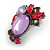 Purple/Plum Acrylic/Glass Beaded Cluster Stud Earrings in Black Tone - 35mm Tall - view 5