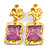 Statement Large Square Dimentional Purple Acrylic Bead Drop Earrings in Gold Tone - 65mm Long/ 20g per earring