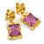 Statement Large Square Dimentional Purple Acrylic Bead Drop Earrings in Gold Tone - 65mm Long/ 20g per earring - view 2