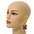 Statement Large Square Dimentional Purple Acrylic Bead Drop Earrings in Gold Tone - 65mm Long/ 20g per earring - view 3