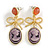 Oval Purple Acrylic Cameo with Bow Element Drop Earrings in Gold Tone - 45mm L