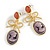 Oval Purple Acrylic Cameo with Bow Element Drop Earrings in Gold Tone - 45mm L - view 4