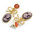 Oval Purple Acrylic Cameo with Bow Element Drop Earrings in Gold Tone - 45mm L - view 2