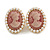 Oval Pink Acrylic Cameo with Pearl Detailing in Gold Tone - 22mm Tall