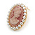 Oval Pink Acrylic Cameo with Pearl Detailing in Gold Tone - 22mm Tall - view 6