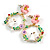 Multicoloured Enamel Hoop with Floral and Bunny Motif in Gold Tone - 40mm Long