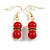 8mm/ Glass Bead with Crystal Ring Red Coloured Drop Earrings in Gold Tone - 40mm Long - view 2