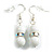 Small White Glass Bead with AB Crystal Ring Drop Earrings in Silver Tone - 40mm Long - view 2