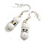 Small White Glass Bead with AB Crystal Ring Drop Earrings in Silver Tone - 40mm Long - view 4