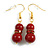 Small Red Glass Bead with Siam Red Crystal Ring Drop Earrings in Gold Tone - 40mm Long - view 2