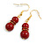 Small Red Glass Bead with Siam Red Crystal Ring Drop Earrings in Gold Tone - 40mm Long - view 4