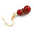 Small Red Glass Bead with Siam Red Crystal Ring Drop Earrings in Gold Tone - 40mm Long - view 5