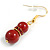 Small Red Glass Bead with Siam Red Crystal Ring Drop Earrings in Gold Tone - 40mm Long - view 6
