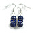 Small Dark Blue Glass Bead with Blue Crystal Ring Drop Earrings in Silver Tone - 40mm Long - view 2