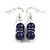 Small Dark Blue Glass Bead with Blue Crystal Ring Drop Earrings in Silver Tone - 40mm Long - view 4