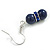Small Dark Blue Glass Bead with Blue Crystal Ring Drop Earrings in Silver Tone - 40mm Long - view 6