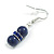 Small Dark Blue Glass Bead with Blue Crystal Ring Drop Earrings in Silver Tone - 40mm Long - view 7