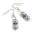 Small Light Grey Glass Bead with Blue Crystal Ring Drop Earrings in Silver Tone - 40mm Long - view 2