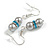 Small Light Grey Glass Bead with Blue Crystal Ring Drop Earrings in Silver Tone - 40mm Long - view 3
