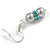 Small Light Grey Glass Bead with Blue Crystal Ring Drop Earrings in Silver Tone - 40mm Long - view 4