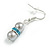 Small Light Grey Glass Bead with Blue Crystal Ring Drop Earrings in Silver Tone - 40mm Long - view 5
