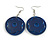 40mm D/ Dark Blue Round Floral Wooden Drop Earrings - 65mm Long (Natural Irregularities) - view 2