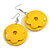 40mm D/ Yellow Round Floral Wooden Drop Earrings - 65mm Long (Natural Irregularities)