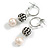 15mm D/Small Hoop with Black Crystal White Freshwater Pearl Drop Earrings -  45mm Long - view 2